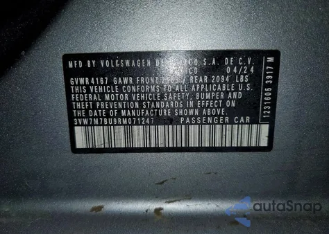 2024 Volkswagen Jetta Se z USA, uszkodzony, nr VIN 3VW7M7BU9RM071247